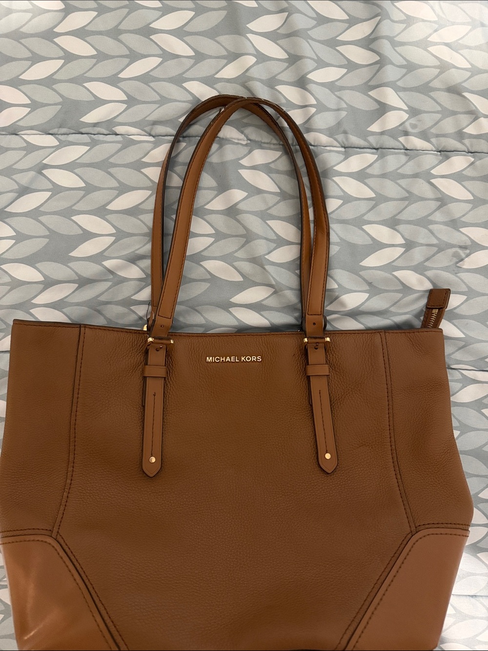 Michael Kors Cognac Leather Tote with Gold Logo